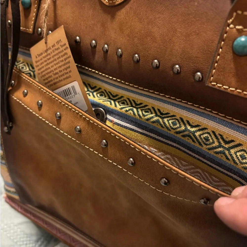 Elegant Tony Lama Brown Concealed Carry Leather Tote with Textured Stripes (NEW) - Picture 6 of 11